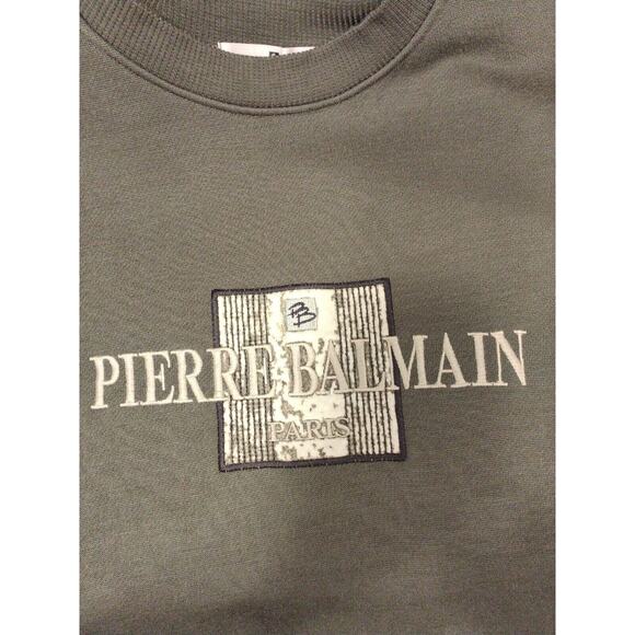 Pierre Balmain Paris Sweatshirt Size S Khaki Gray Embroidered Logo Paris $990 - Picture 9 of 11